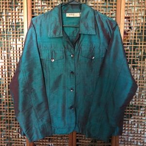 ANU Green with Red Undertone Silk Jacket Size XL